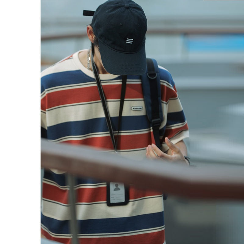 Summer Men's Striped Short Sleeved T-shirt