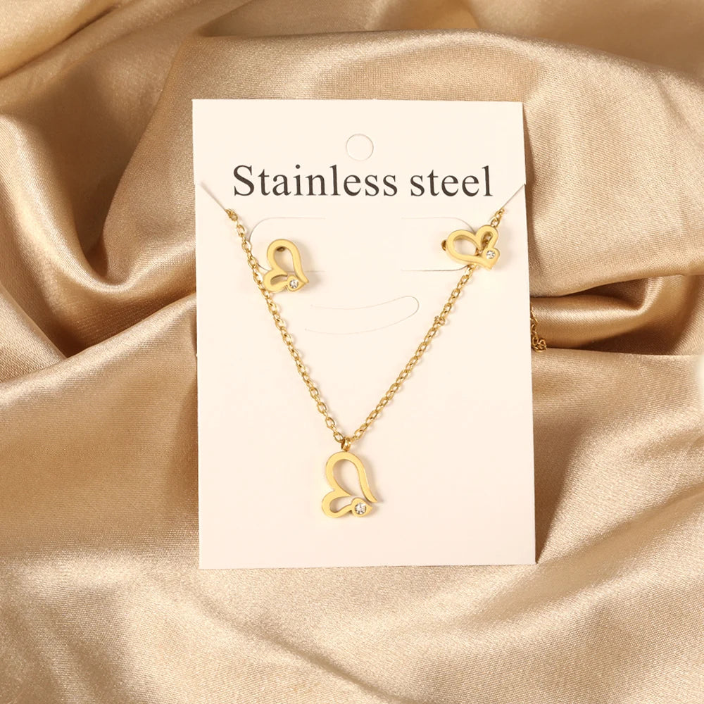 Necklace Earrings Jewelry Sets for Women Flowers Butterfly Cross Stainless Steel 18K Gold Plated 2023 Trendy Wholesale Adornment