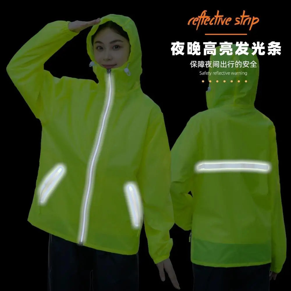 Men's And Women's Split Raincoat And Pants Customized Personalized Printed Logo Outdoor Reflective Strip Waterproof Jacket