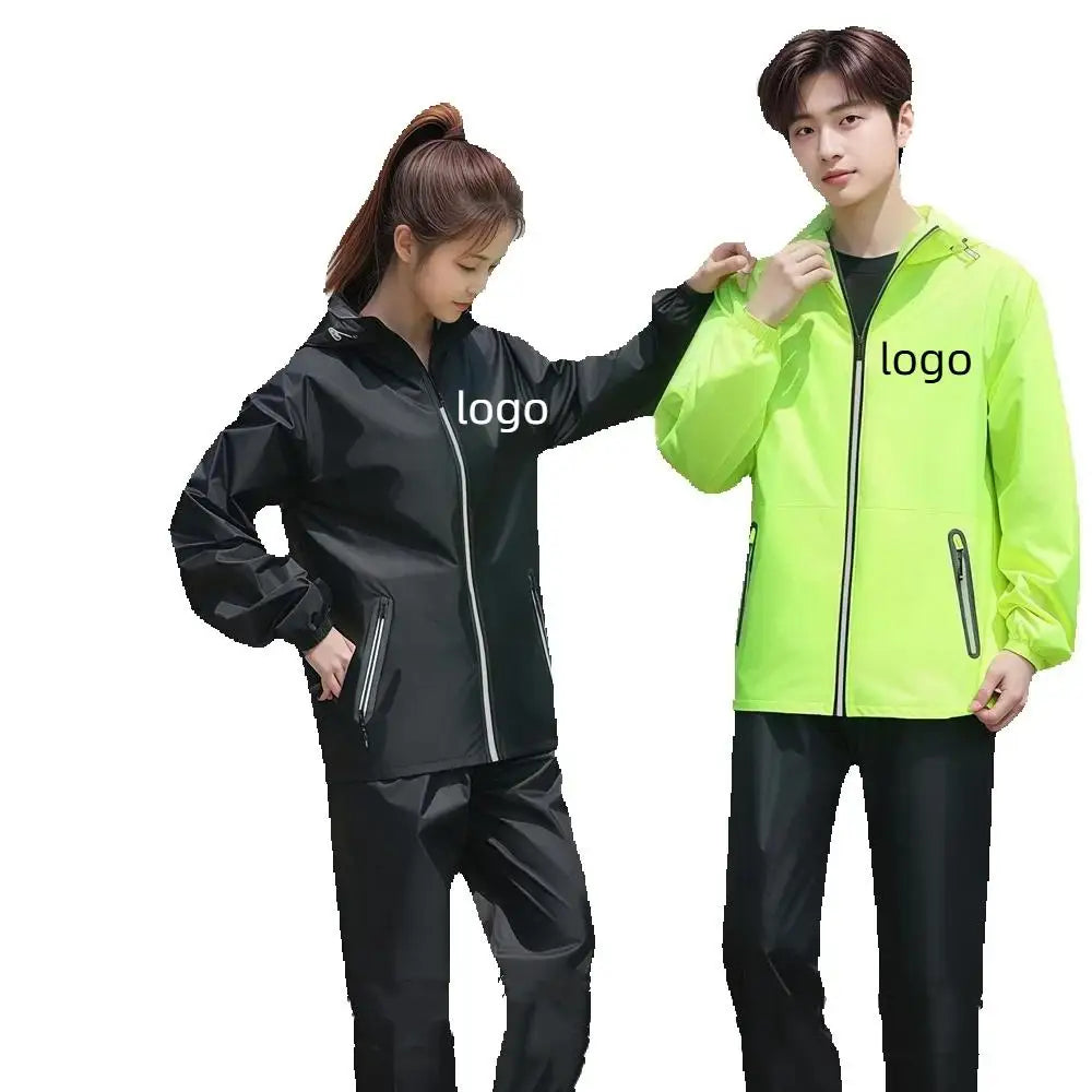 Men's And Women's Split Raincoat And Pants Customized Personalized Printed Logo Outdoor Reflective Strip Waterproof Jacket