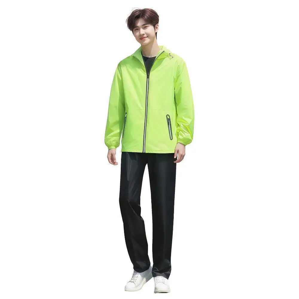 Men's And Women's Split Raincoat And Pants Customized Personalized Printed Logo Outdoor Reflective Strip Waterproof Jacket