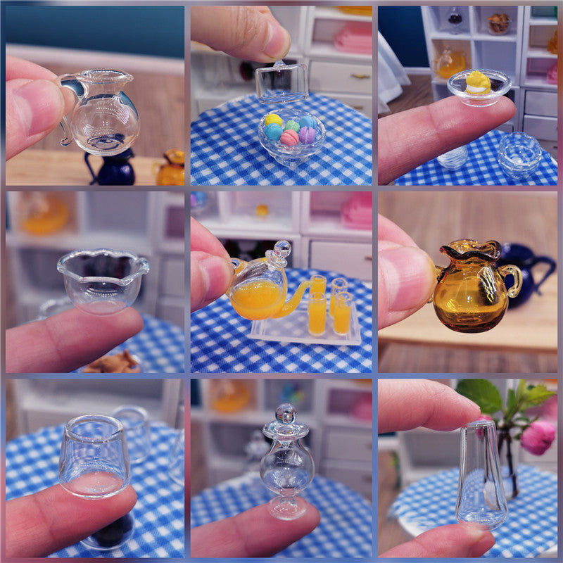 Doll House Miniature Furniture Tableware Miniature Simulation Transparent Colored Glass Cup