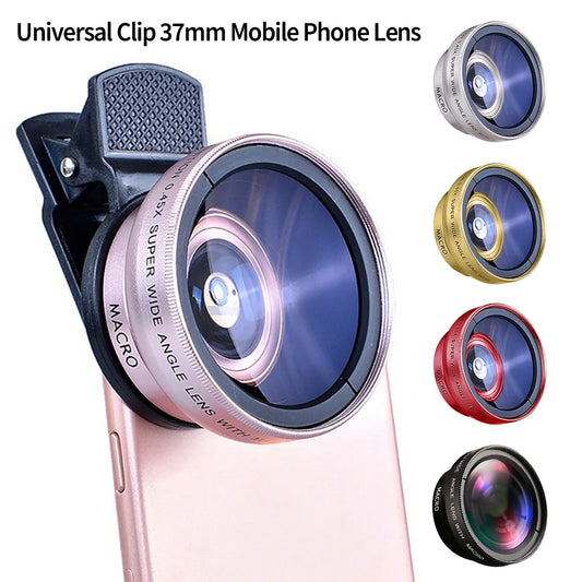 2 in 1 0.45X 49uv Wide Angle Lens 15X Macro Lenses Close Range Mobile Phone Lens HD Camera Lens Universal Clip for Smartphone