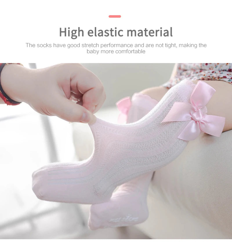 New Kids Socks Toddlers Girls Big Bow Knee High Long Soft Cotton Lace baby Socks Baby Bow knee long socks