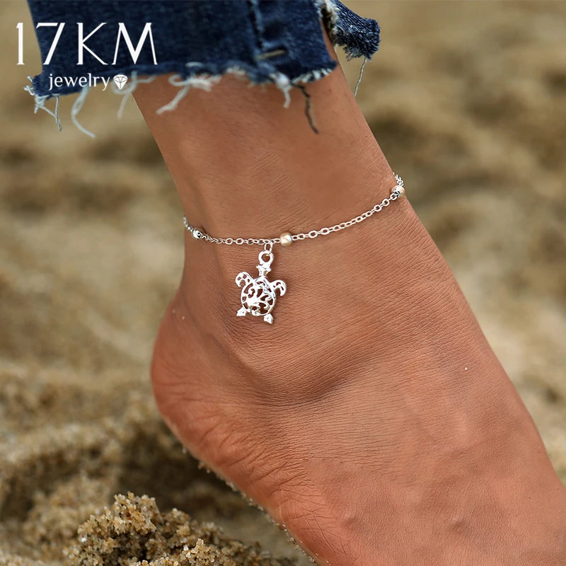 LETAPI Two Layers Chain Heart Style Gold/Silver Color Anklets For Women Bracelets Summer Barefoot Sandals Jewelry On Foot Leg