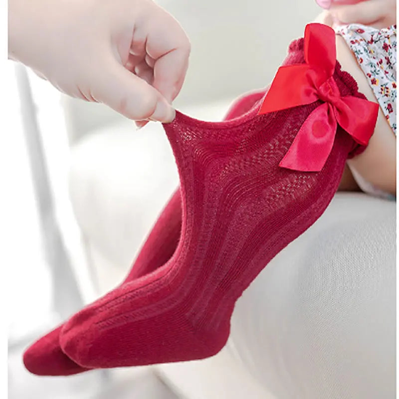 New Kids Socks Toddlers Girls Big Bow Knee High Long Soft Cotton Lace baby Socks Baby Bow knee long socks