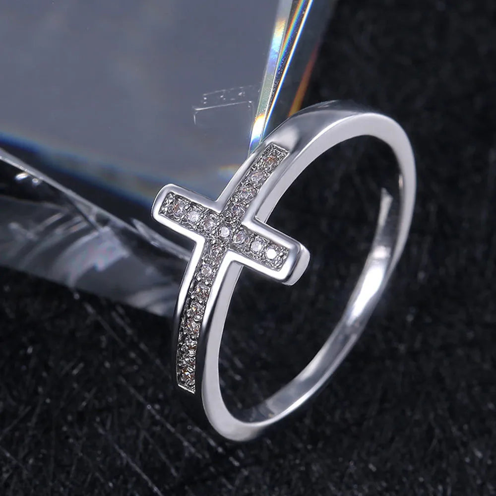 Modyle Exquisite Silver Plated Ring for Women Eternity Christian Cross Ring New Fashion Party Gifts Jewelry