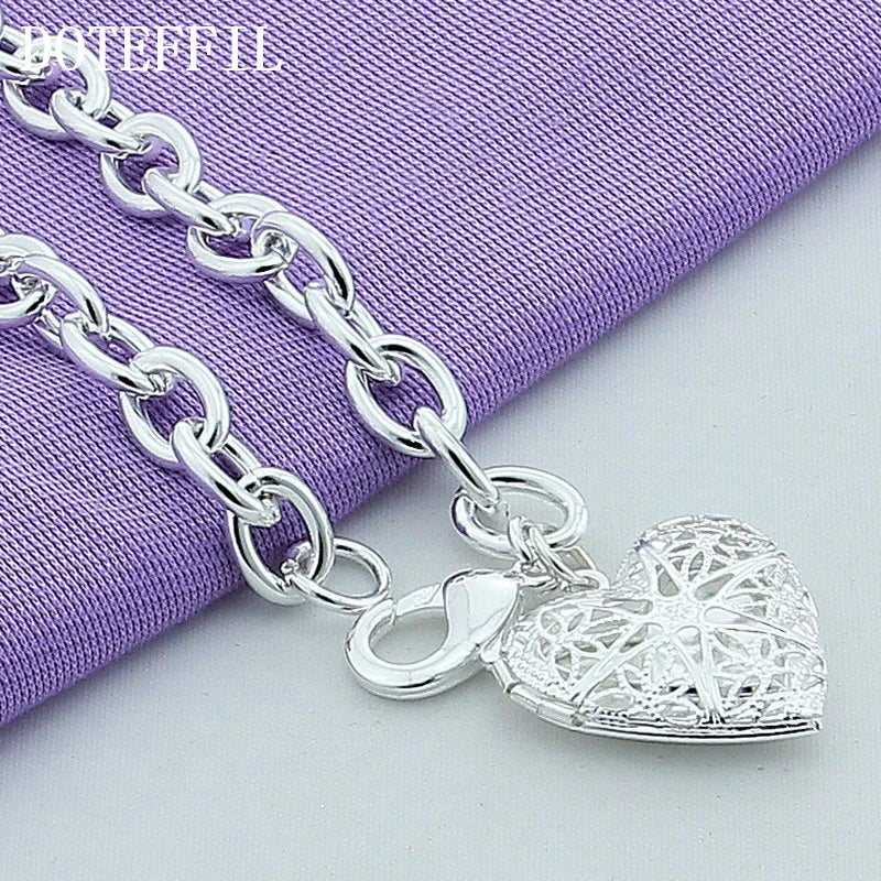 DOTEFFIL 925 Sterling Silver 24K Gold Heart Shape Photo Frame Pendant Bracelet For Woman Charm Wedding Engagement Party Jewelry