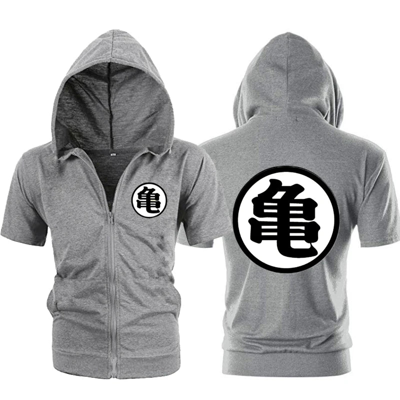 Casual Funny Print  Hoodie Men Black Gray Cosplay Sweatshirt Fashion Short Sleeve Zipper Mens Hoodies Jackets