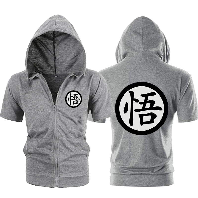 Casual Funny Print  Hoodie Men Black Gray Cosplay Sweatshirt Fashion Short Sleeve Zipper Mens Hoodies Jackets
