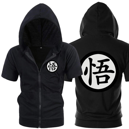 Casual Funny Print  Hoodie Men Black Gray Cosplay Sweatshirt Fashion Short Sleeve Zipper Mens Hoodies Jackets