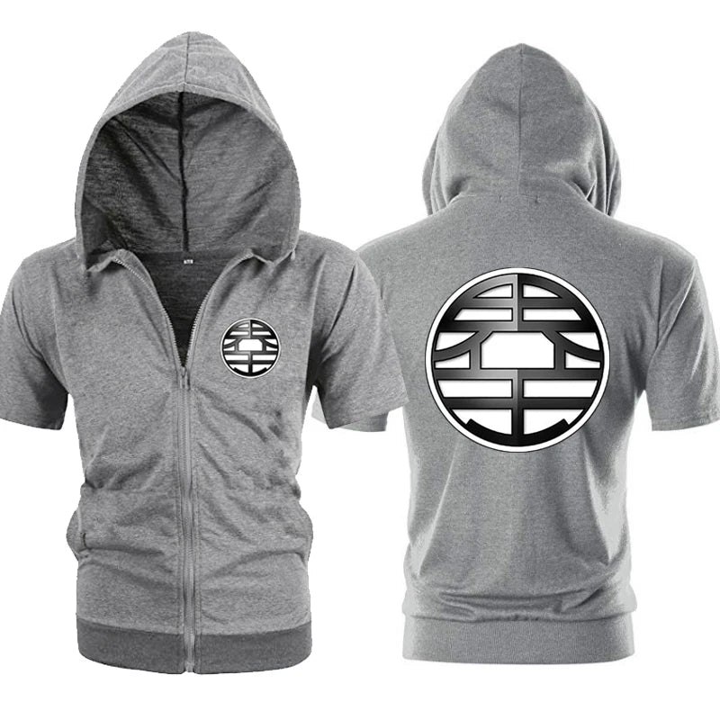 Casual Funny Print  Hoodie Men Black Gray Cosplay Sweatshirt Fashion Short Sleeve Zipper Mens Hoodies Jackets