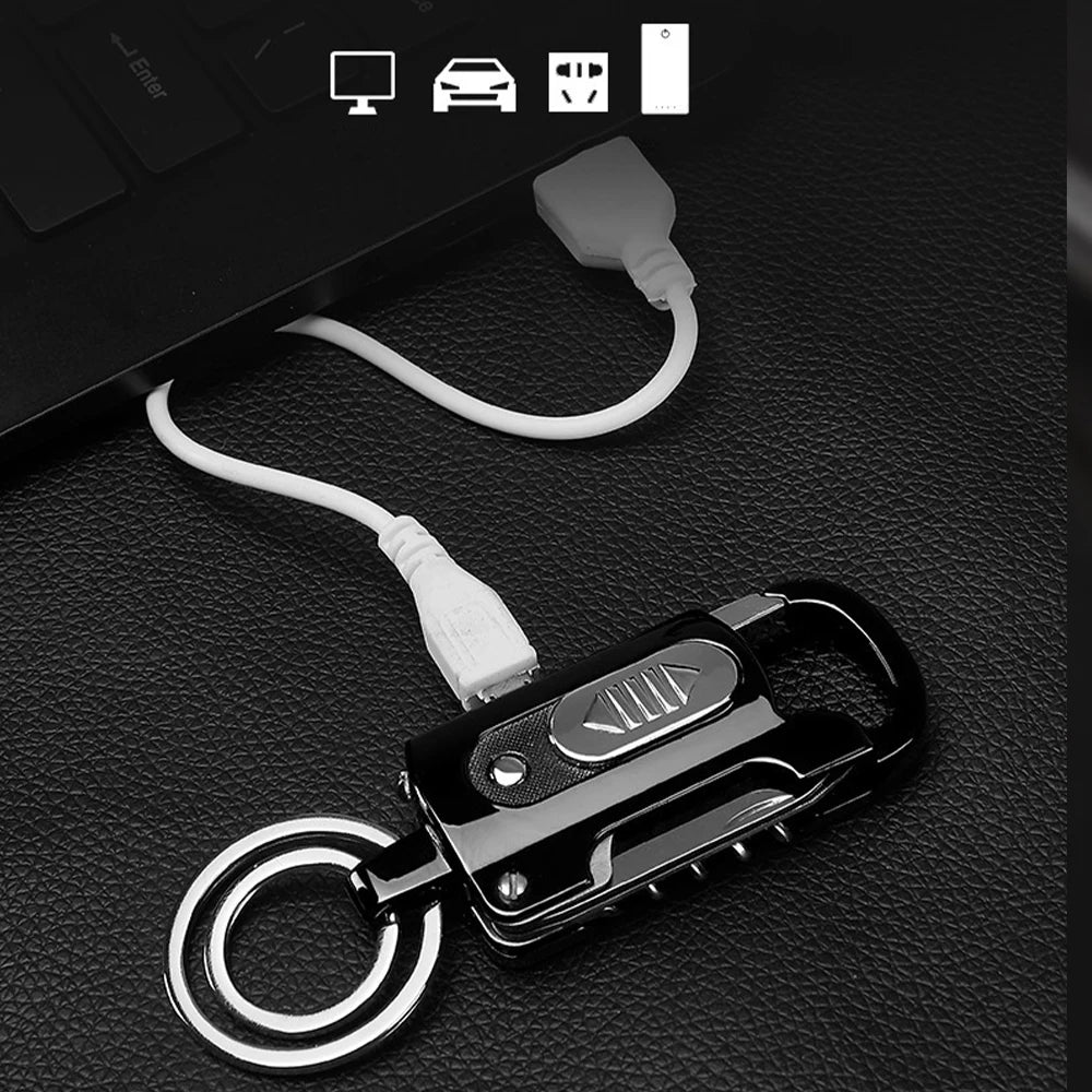 Electronic Lighter Keychain Wine Opener Knife Flashlight Slotted Screwdriver Multifunctional Metal Windproof Lighter Gadget