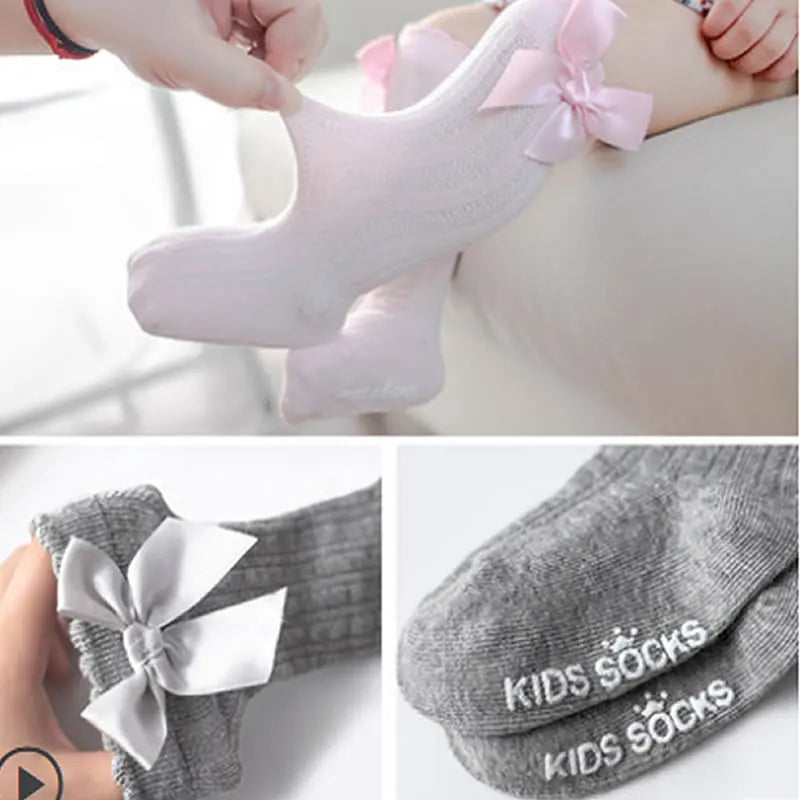 New Kids Socks Toddlers Girls Big Bow Knee High Long Soft Cotton Lace baby Socks Baby Bow knee long socks