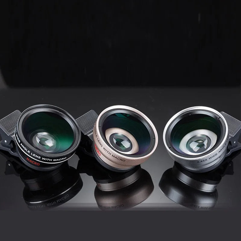 2 in 1 0.45X 49uv Wide Angle Lens 15X Macro Lenses Close Range Mobile Phone Lens HD Camera Lens Universal Clip for Smartphone