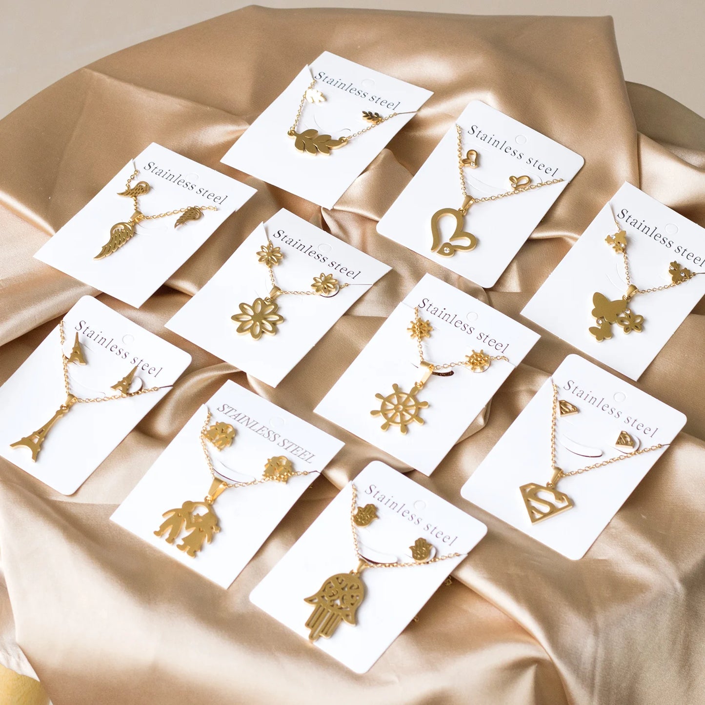 Necklace Earrings Jewelry Sets for Women Flowers Butterfly Cross Stainless Steel 18K Gold Plated 2023 Trendy Wholesale Adornment