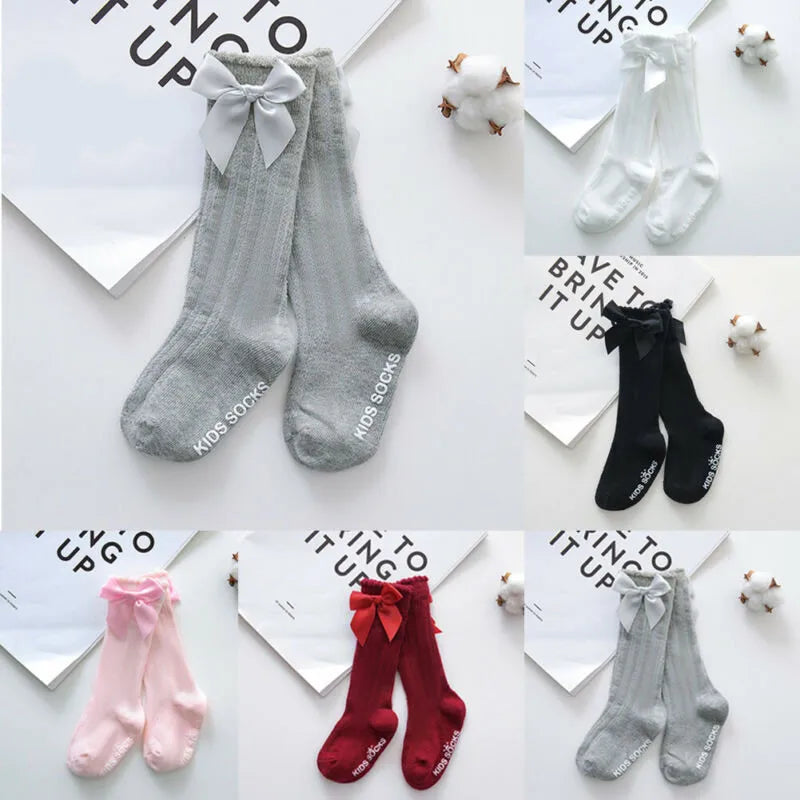 New Kids Socks Toddlers Girls Big Bow Knee High Long Soft Cotton Lace baby Socks Baby Bow knee long socks