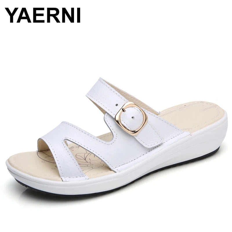 YAERNI2021 Summer women flat sandals Shoes black white beach slippers round toe comfortable sandals flip flops female shoes 859