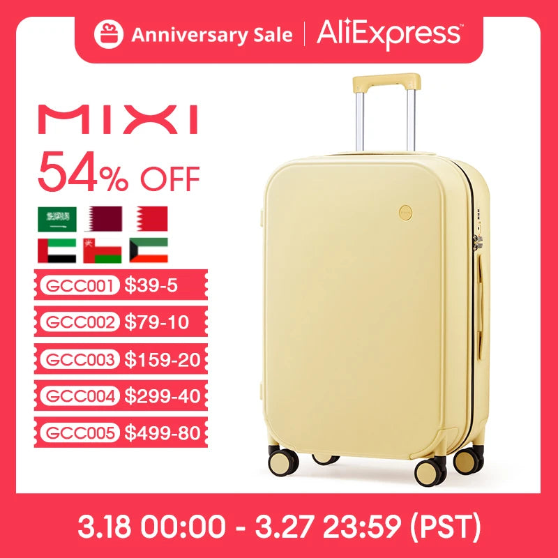 Mixi Patent Design Travel Luggage Women Men Suitcase On Wheels Spinner Trolley Case Bag 18" Carry On 20" 24" Check In 100% PC