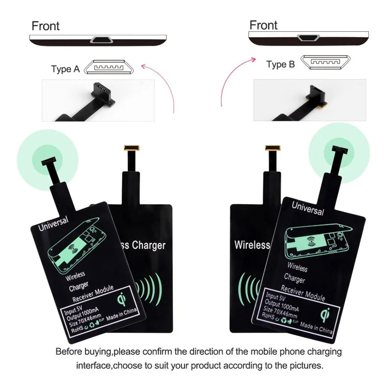 Wireless Charger Receiver Support Type C Micro USB Fast Wireless Charging Adapter For iPhone 7 6 5 Android phone Wireless Charge