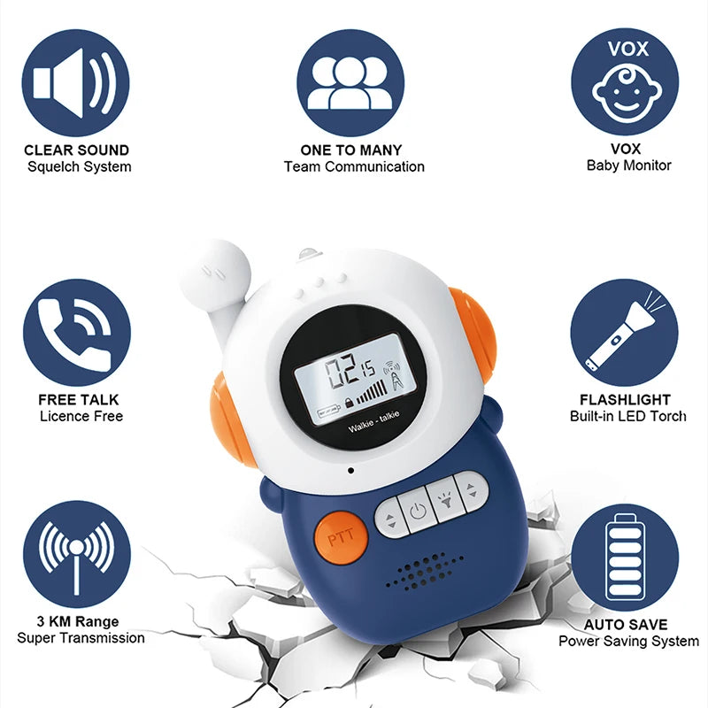 Kids Walkie Talkie 2Pcs 3Km Electronic Toys Children Gadgets Baby Radio Phone Birthday Children's Day Gift for Boys Girls
