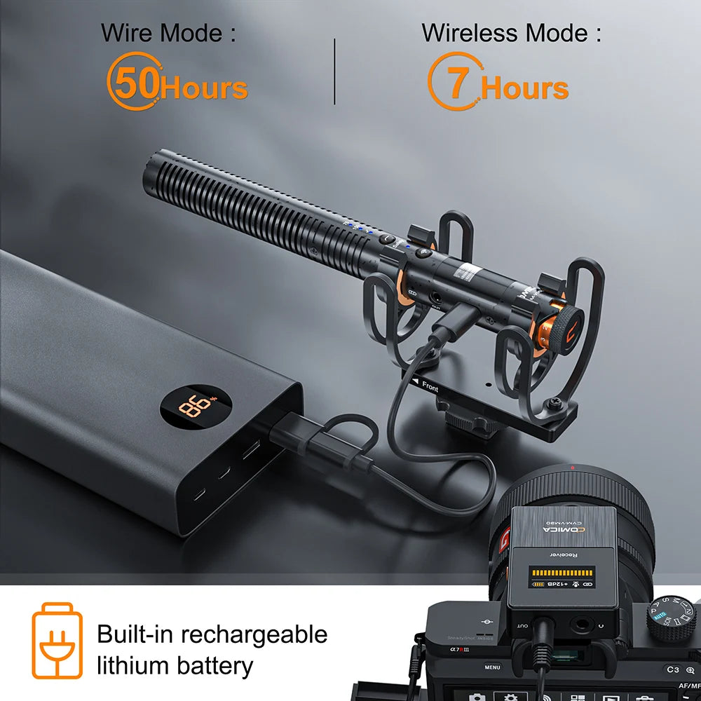 Comica CVM-VM30 2.4G Wireless Microphone Shotgun Microphone For DSLR Camera Smartphone Live Streaming Podcast Recording Shooting