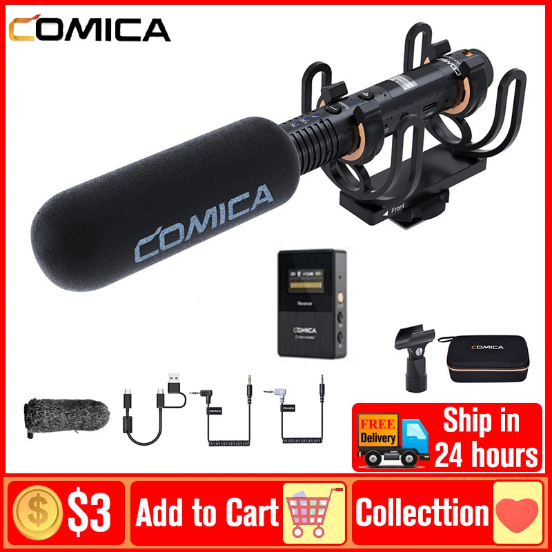 Comica CVM-VM30 2.4G Wireless Microphone Shotgun Microphone For DSLR Camera Smartphone Live Streaming Podcast Recording Shooting