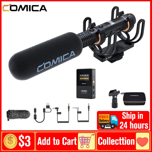 Comica CVM-VM30 2.4G Wireless Microphone Shotgun Microphone For DSLR Camera Smartphone Live Streaming Podcast Recording Shooting