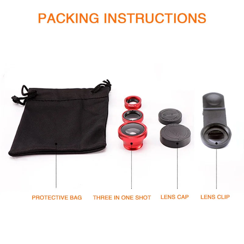 3in1 Fisheye Phone Lens 0.67X Wide Angle Zoom For iPhone iPad Xiaomi Fish Eye Len on Smartphone Lenses with Universal Phone Clip