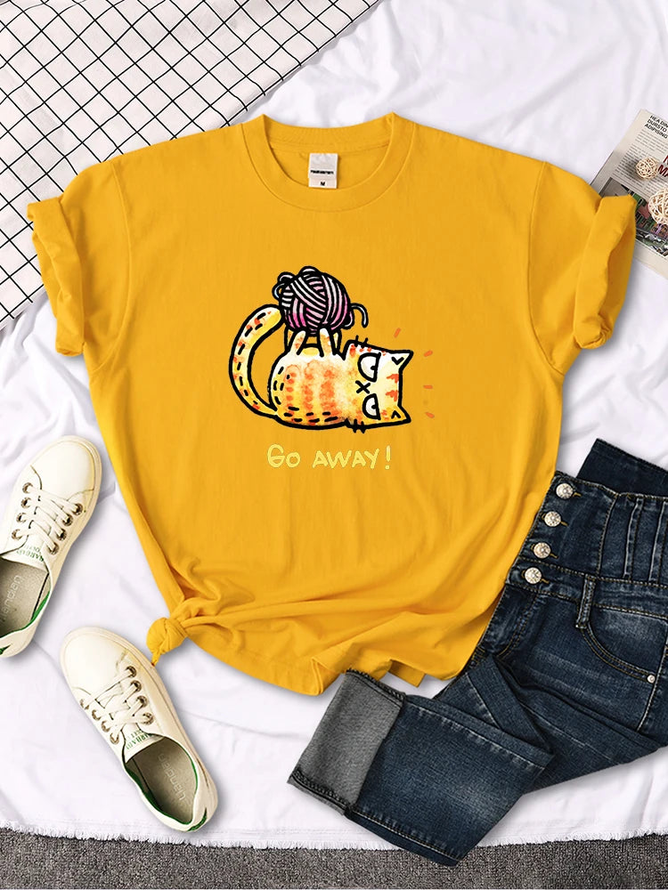 Lady T-Shirt Angry Cat Go Away Print T-Shirts Womans O-Neck Sports Oversize Shirt Streetfashion Slim Funny Animal Women Clothes