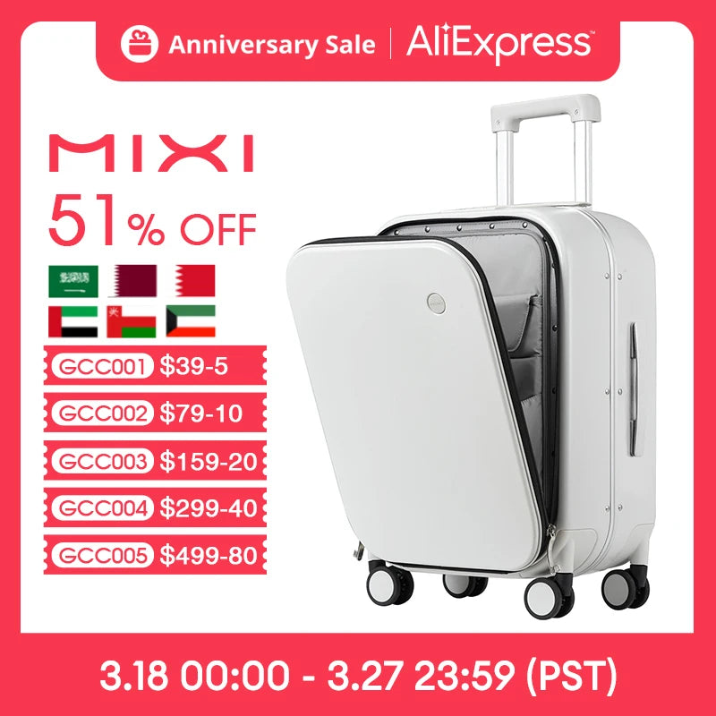 Mixi Patent Design Aluminum Frame Suitcase Carry On Rolling Luggage Beautiful Boarding Cabin 18 20 24 Inch M9260