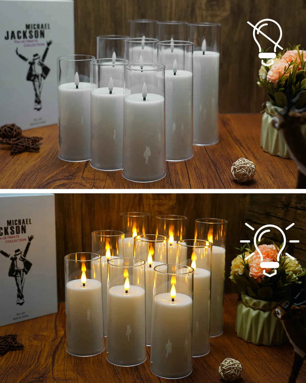 3Pcs/9Pcs LED Flameless Candles Light Simulation Acrylic Wedding Romantic Candle Lamp with Remote Party Christmas Home Decor