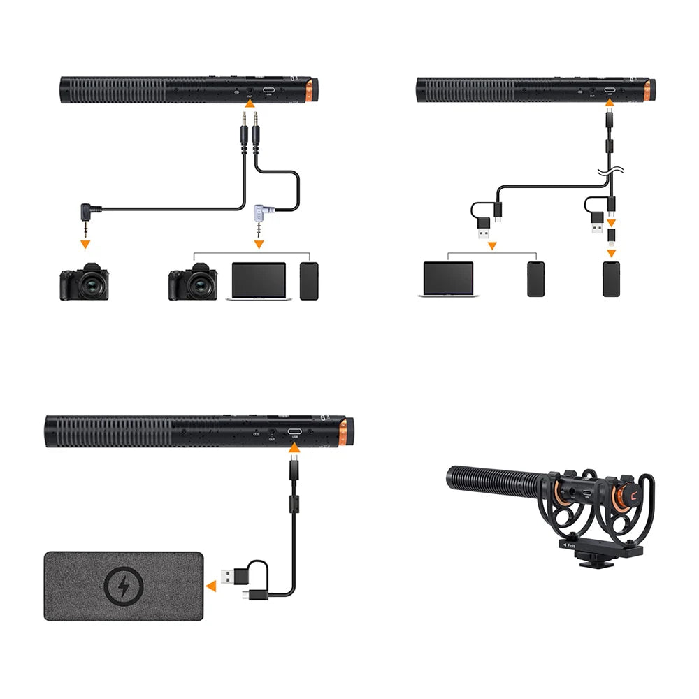 Comica CVM-VM30 2.4G Wireless Microphone Shotgun Microphone For DSLR Camera Smartphone Live Streaming Podcast Recording Shooting