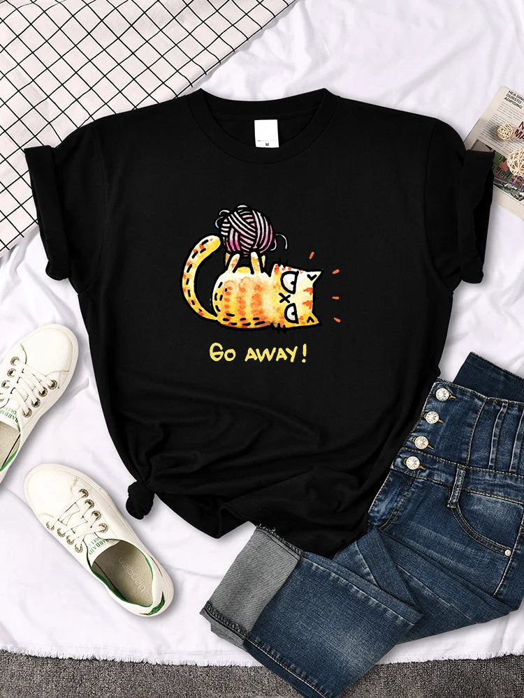 Lady T-Shirt Angry Cat Go Away Print T-Shirts Womans O-Neck Sports Oversize Shirt Streetfashion Slim Funny Animal Women Clothes