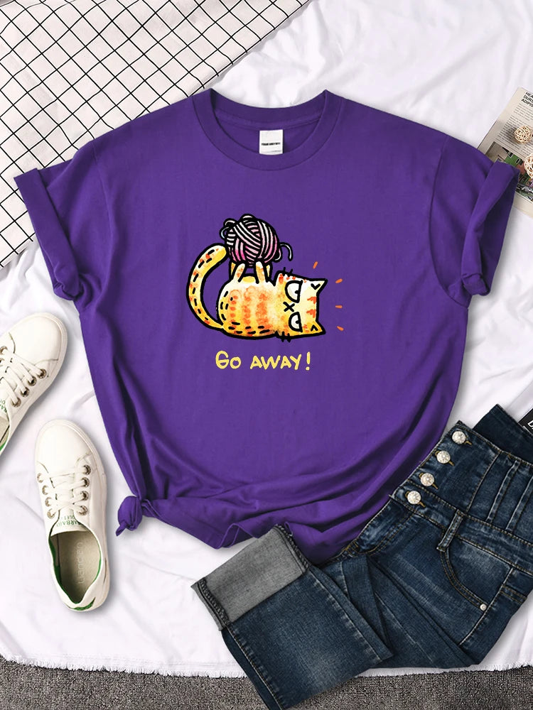 Lady T-Shirt Angry Cat Go Away Print T-Shirts Womans O-Neck Sports Oversize Shirt Streetfashion Slim Funny Animal Women Clothes