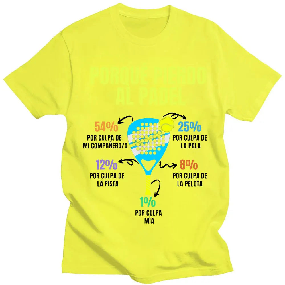 Padel Divertido T-shirt Porque Pierdo Al Padel Funny T-shirts Casual 100% Cotton Soft Premium Men's Clothing Oversized Tee Shirt