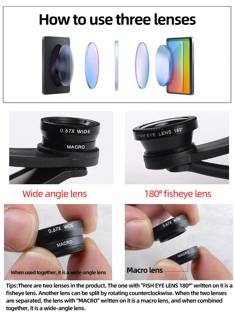 0.67X Wide Angle Zoom Fisheye Phone Lens Fish Eye Macro Lenses Camera Kits With Clip Lens On The Phone For Smartphone