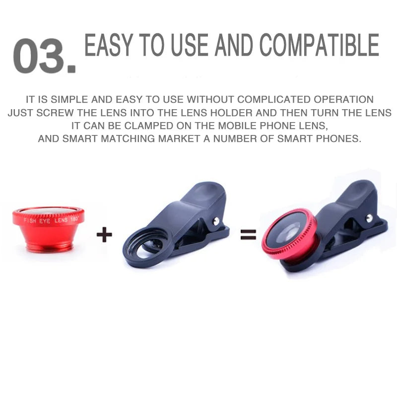 Universal 3-in-1 Fisheye Phone Lens 0.67X Wide Angle Zoom Fish Eye Macro Lenses Camera Kits With Clip Lens Phone For Smartphone