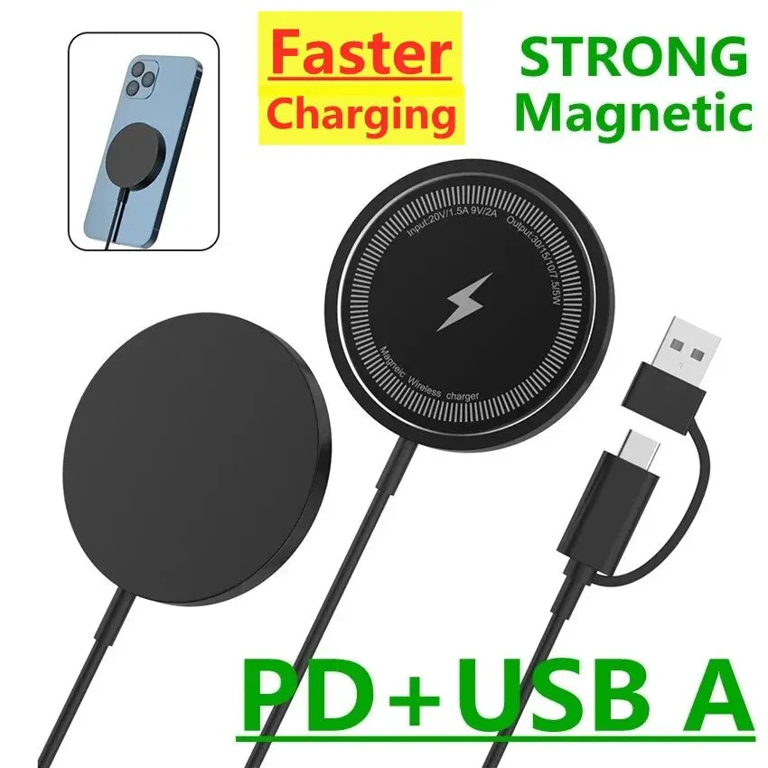 15W Magnetic Wireless Charger Fast Charging Pad Stand for iPhone 15 14 13 12 Pro Airpods PD Macsafe Phone Chargers Dock Station