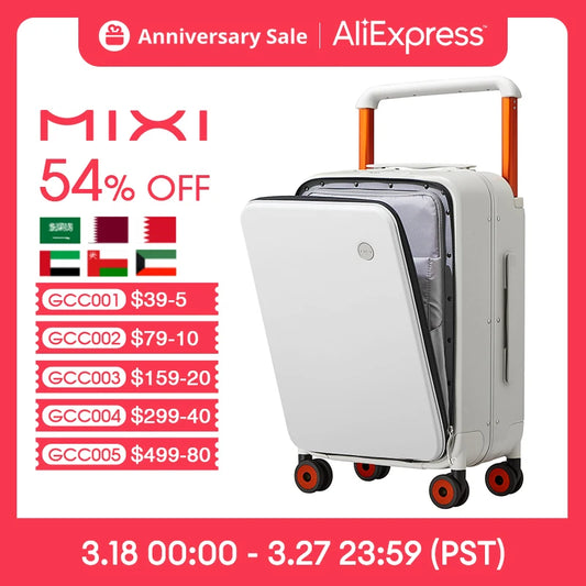 Mixi 2023 New Design Wide Handle Suitcase Men Carry-On Luggage Women Travel Trolley Case 20 Inch Cabin PC Aluminum Frame M9275