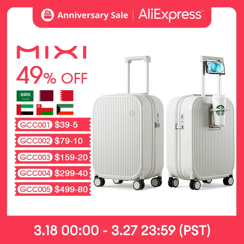 Mixi Carry On Luggage with Cup Phone Holder Hard Shell Rolling Travel Suitcase with Spinner Wheels 20 24 26 Inch M9290
