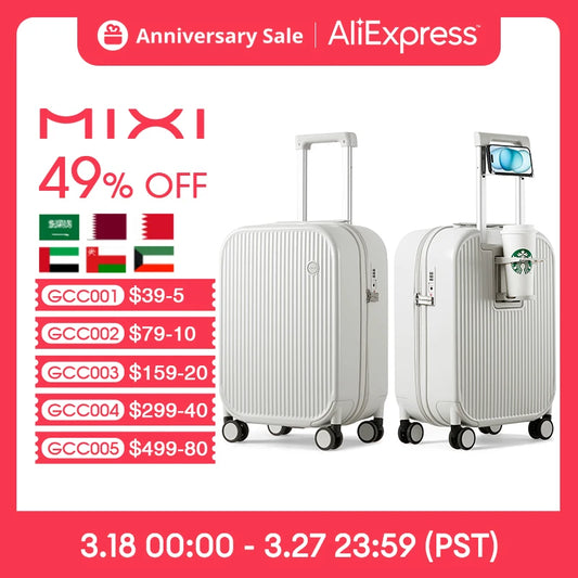 Mixi Carry On Luggage with Cup Phone Holder Hard Shell Rolling Travel Suitcase with Spinner Wheels 20 24 26 Inch M9290