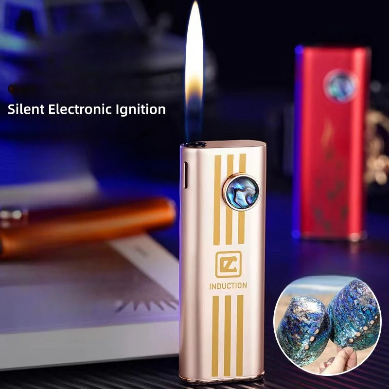 Creative Shell Silent Electronic Ignition Inflatable Lighter Metal Body Open Flame Portable Butane Gas Lighter Gadget Men's Gift