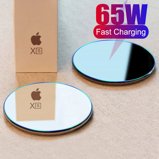 65W Wireless Charger Pad For iPhone 15 14 13 12 11 Pro XS Max X XR 8 Plus Airpods Samsung Xiaomi Fast Wireless Charging Phone