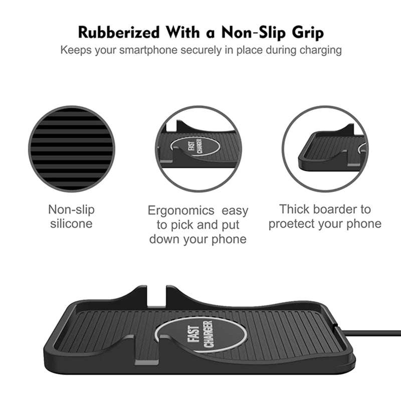 15W Charger Mat Silicone Mat Non-Slip Pad Holder Car Wireless Non-Slip Phone Charger Fast Charging For iPhone 14 13 Samsung S21