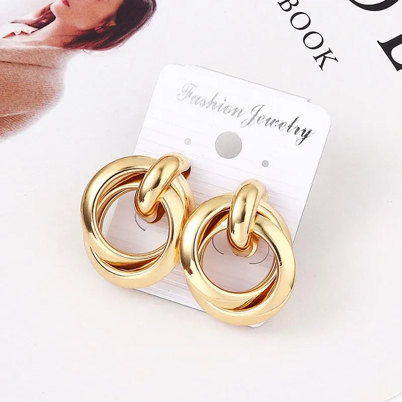 Hiphop Exaggerated Irregular Metal Dangle Earrings Spiral Twist Knot Geometry Round Smooth Rock Ear Brincos Jewelry Gift