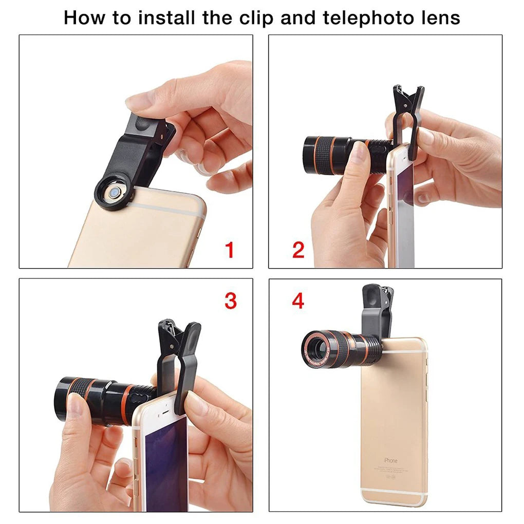 Universal Clip-on Phone Camera Lens Set Professional Telephoto Lenses 12 times zoom Cellphone Photography Accessory
