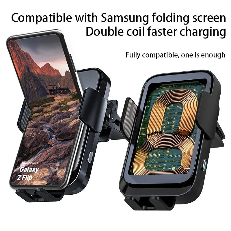 Wireless Car Charger Stand Automatic Fast Charging Station For iPhone 15 14 13 12 Samsung Z Flip Fold Xiaomi Phone Holder Mount