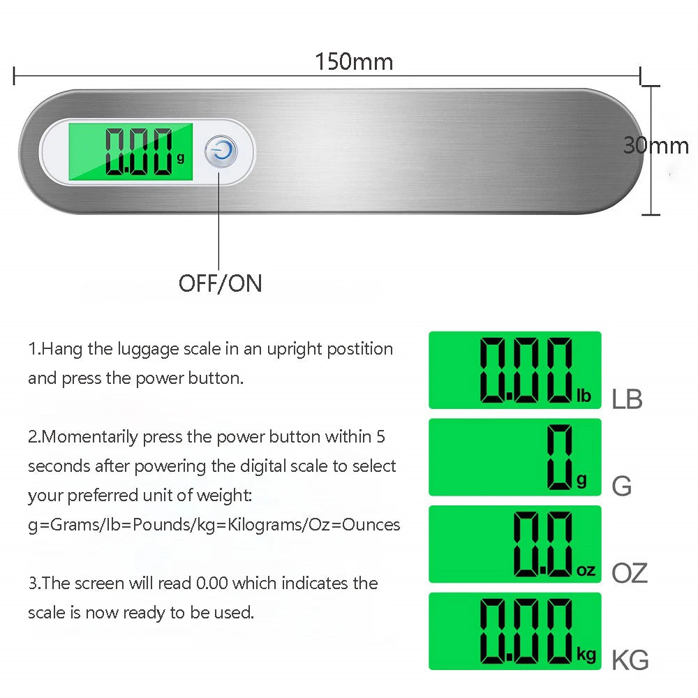 LCD Digital Luggage Scale 50kg Portable Electronic Scale Weight Balance Suitcase Travel Bag Hanging Steelyard Hook Fishing Scale