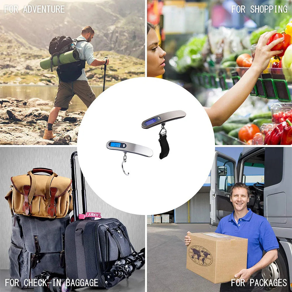 LCD Digital Luggage Scale 50kg Portable Electronic Scale Weight Balance Suitcase Travel Bag Hanging Steelyard Hook Fishing Scale